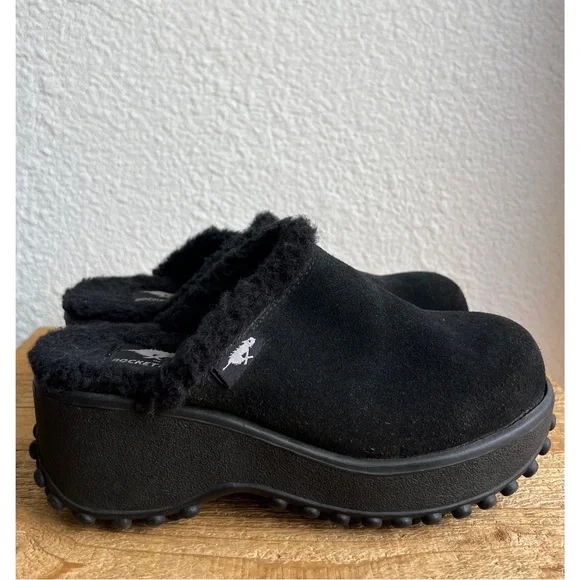 Y2K Rocket Dog Black Suede Sherpa Platform Mule 8 - Picture 5 of 6